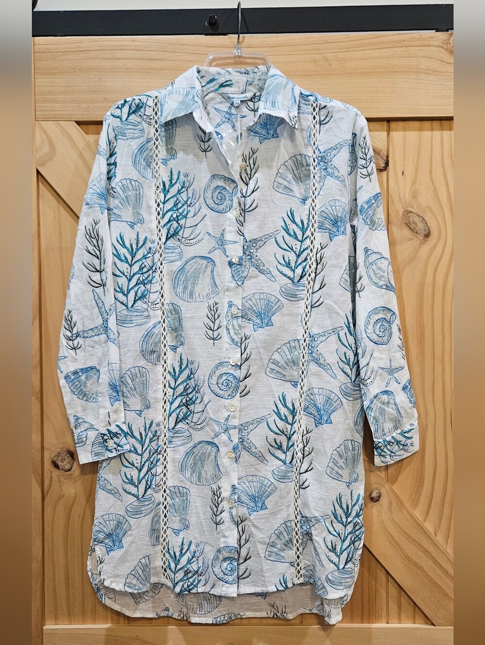 NWT | Blue Island Beach Print 100% Cotton Swim Cover Up Dress | XS